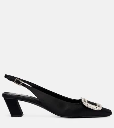 Roger Vivier Belle Vivier Crystal Buckle Slingback Pumps In Black