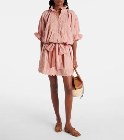 Juliet Dunn Poplin Blouson Dress With Ric Rac Embroidery Jaipur Pink In Pink