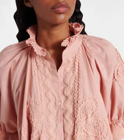 Juliet Dunn Poplin Blouson Dress With Ric Rac Embroidery Jaipur Pink In Pink