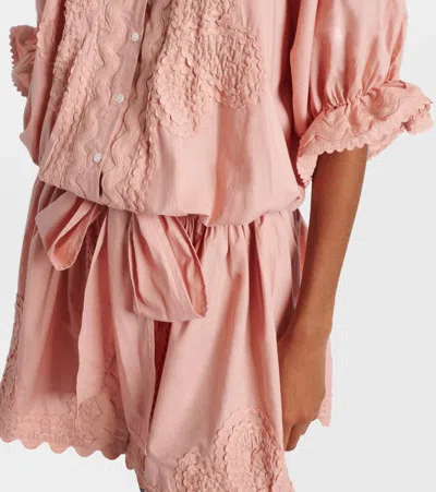 Juliet Dunn Poplin Blouson Dress With Ric Rac Embroidery Jaipur Pink In Pink