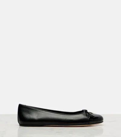 Gucci Women Leather Ballerinas With Patent Leather Detail In Black