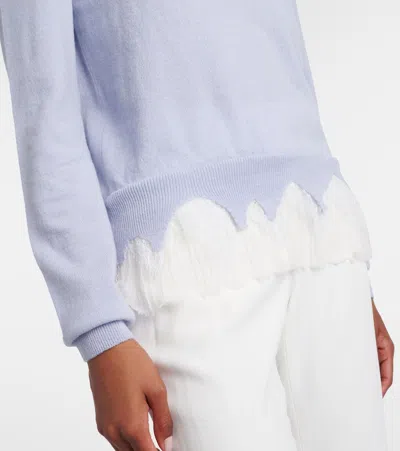 Alexander Mcqueen Lace-trimmed Wool And Cashmere-blend Sweater In Blue