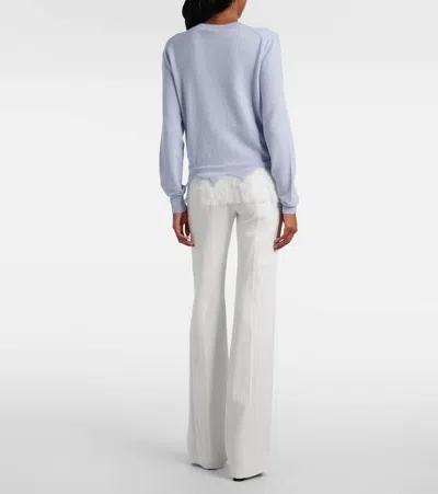 Alexander Mcqueen Lace-trimmed Wool And Cashmere-blend Sweater In Blue