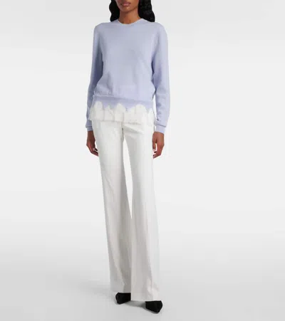 Alexander Mcqueen Lace-trimmed Wool And Cashmere-blend Sweater In Blue