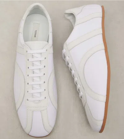 Totême Canvas Low-top Sneakers With Leather Profiles In White