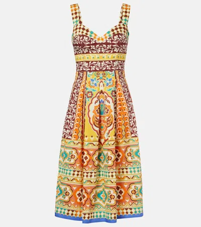 Etro Pleated Printed Cotton-poplin Midi Dress In Yellow