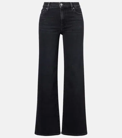 Frame Le Slim Palazzo Black Jeans With Logo Patch On The Rear And Wide Leg In Denim Woman