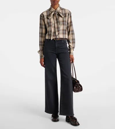 Frame Le Slim Palazzo Black Jeans With Logo Patch On The Rear And Wide Leg In Denim Woman