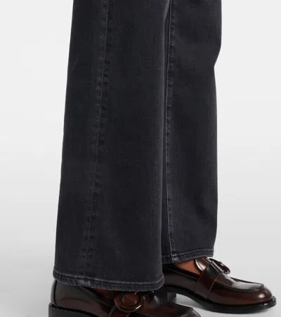 Frame Le Slim Palazzo Black Jeans With Logo Patch On The Rear And Wide Leg In Denim Woman