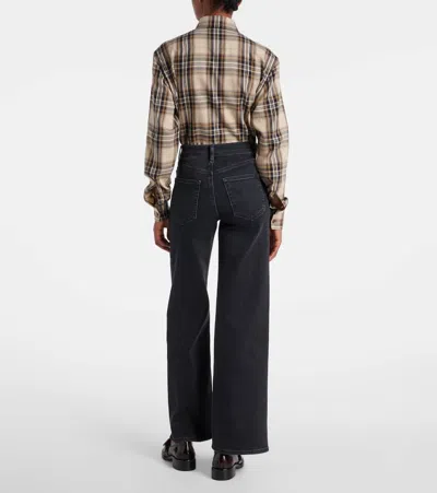 Frame Le Slim Palazzo Black Jeans With Logo Patch On The Rear And Wide Leg In Denim Woman