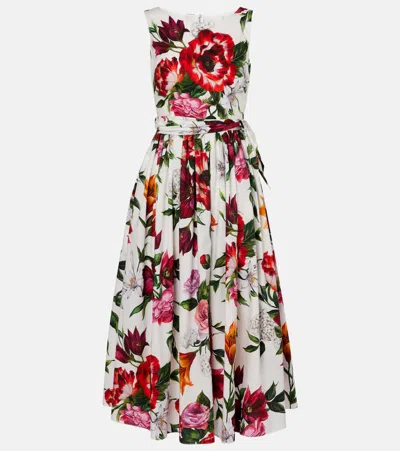 Dolce & Gabbana Flower-print Sleeveless Poplin Dress In Animal Print