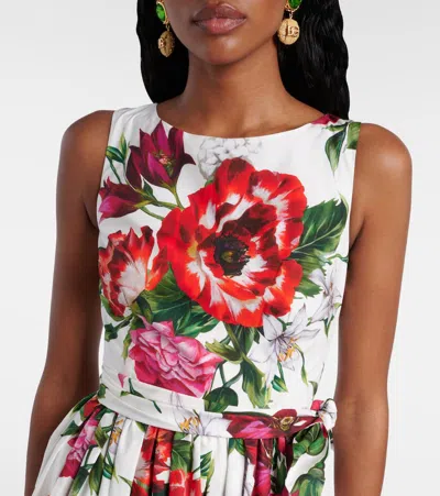 Dolce & Gabbana Flower-print Sleeveless Poplin Dress In Animal Print