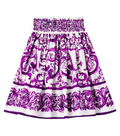 Dolce & Gabbana Majolica Printed Cotton Poplin Skirt In Multi