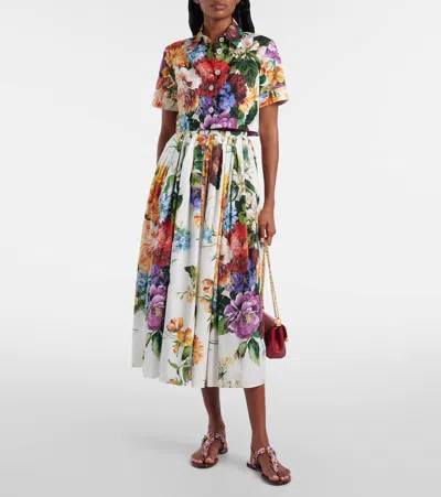 Dolce & Gabbana Flower-bouquet Print Midi Skirt In Multi
