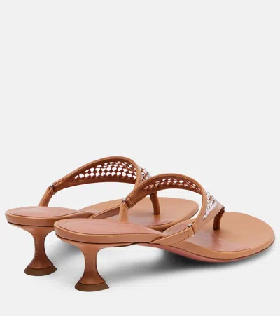 Amina Muaddi 45mm Cameron Crystal-embellished Leather Sandals In Brown