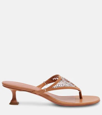 Amina Muaddi 45mm Cameron Crystal-embellished Leather Sandals In Brown