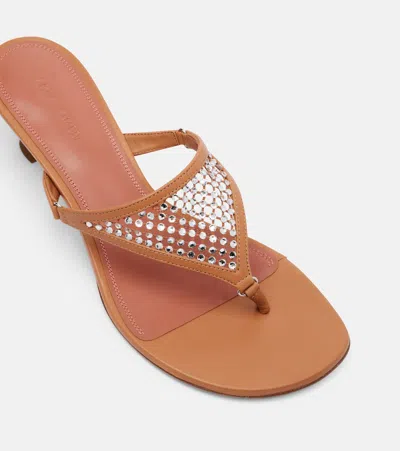 Amina Muaddi 45mm Cameron Crystal-embellished Leather Sandals In Brown