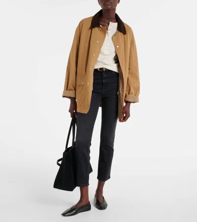 Frame Le Crop High Waist Raw Hem Mini Bootcut Jeans In Animal Print