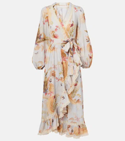 Zimmermann Floral Midi Dress Belted Waist In Multi