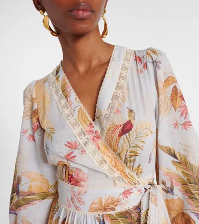 Zimmermann Floral Midi Dress Belted Waist In Multi