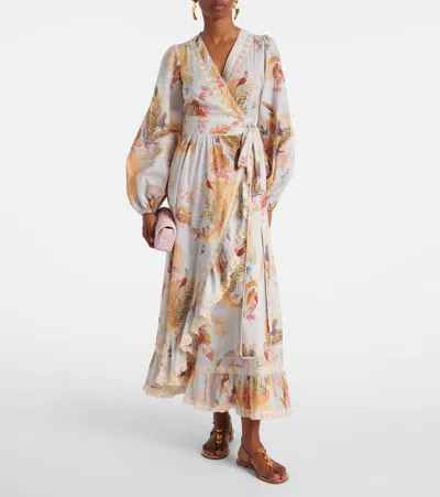 Zimmermann Floral Midi Dress Belted Waist In Multi