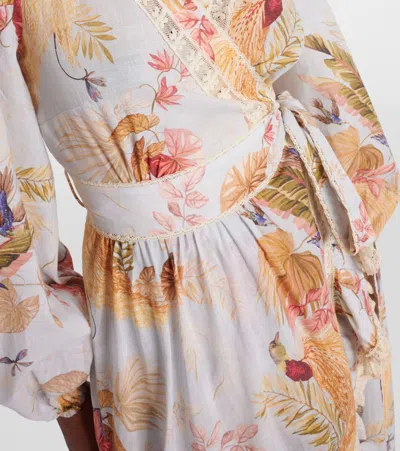 Zimmermann Floral Midi Dress Belted Waist In Multi