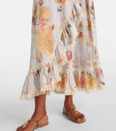 Zimmermann Floral Midi Dress Belted Waist In Multi