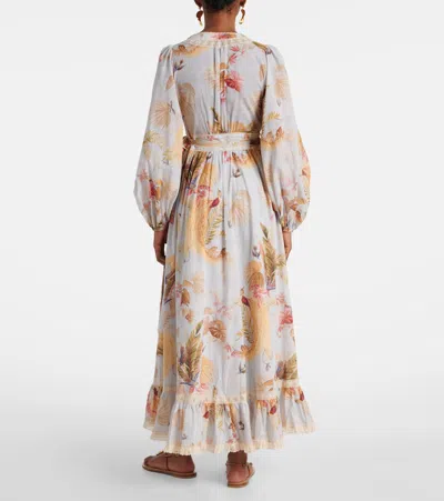 Zimmermann Floral Midi Dress Belted Waist In Multi