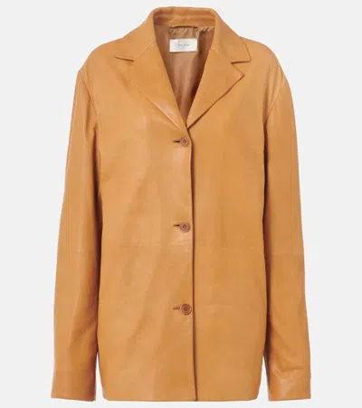 The Row Fabian Leather Jacket In Brown
