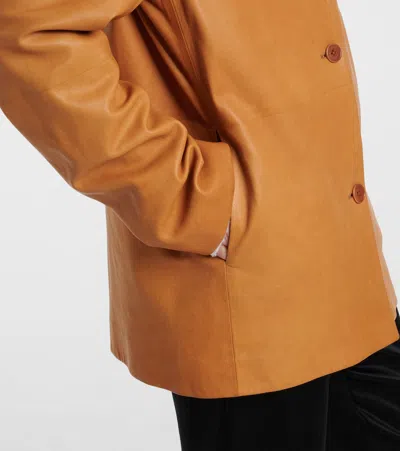 The Row Fabian Leather Jacket In Brown