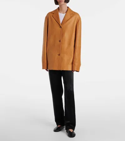 The Row Fabian Leather Jacket In Brown