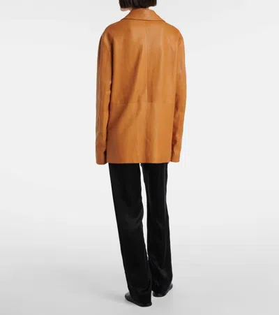 The Row Fabian Leather Jacket In Brown