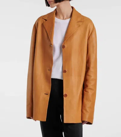 The Row Fabian Leather Jacket In Brown