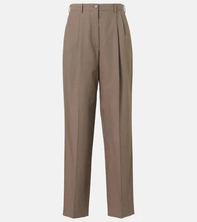 The Row Bryce Wool And Silk Straight Pants In Brown