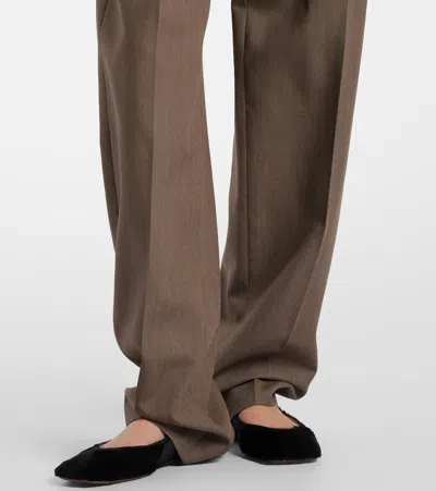 The Row Bryce Wool And Silk Straight Pants In Brown