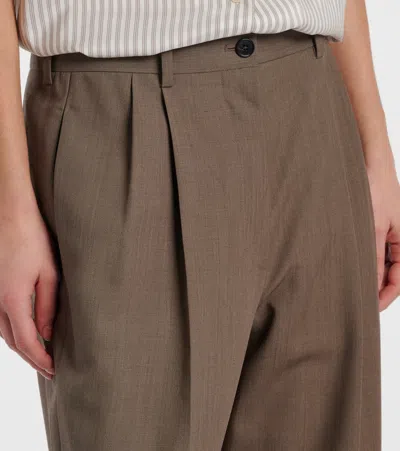 The Row Bryce Wool And Silk Straight Pants In Brown