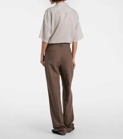 The Row Bryce Wool And Silk Straight Pants In Brown