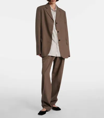 The Row Bryce Wool And Silk Straight Pants In Brown