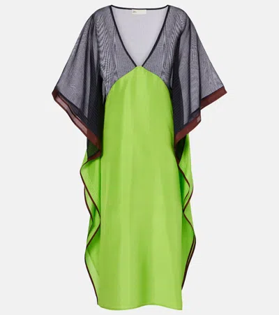 Tory Burch Colorblocked Silk Midi Kaftan Dress