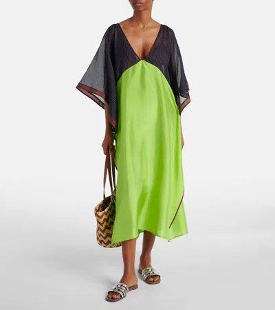Tory Burch Colorblocked Silk Midi Kaftan Dress