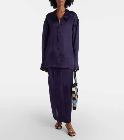 Khaite Semi-transparent Silk Maxi Skirt With Deep Back Slit In Amethyst