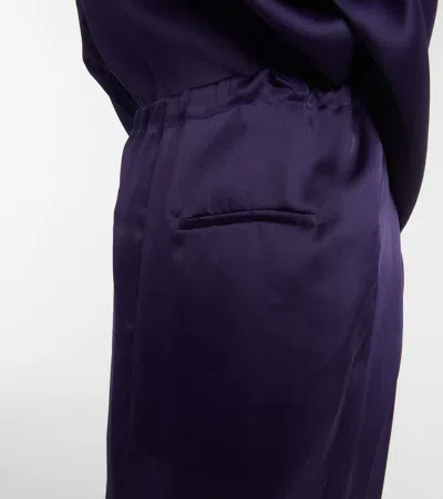 Khaite Semi-transparent Silk Maxi Skirt With Deep Back Slit In Amethyst