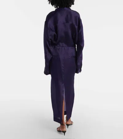 Khaite Semi-transparent Silk Maxi Skirt With Deep Back Slit In Amethyst