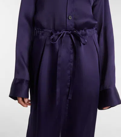 Khaite Semi-transparent Silk Maxi Skirt With Deep Back Slit In Amethyst