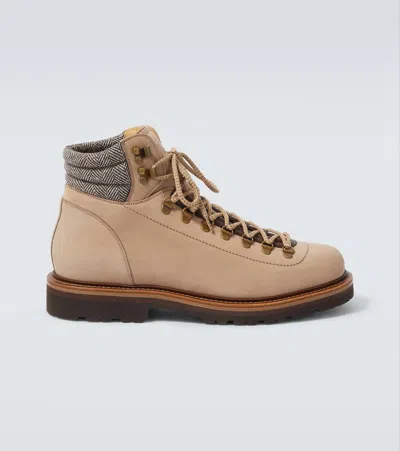 Brunello Cucinelli 'alpine' Ankle Boots Featuring Metal Eyelets In Brown