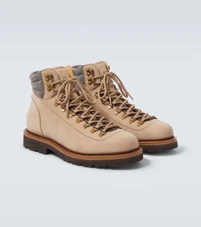 Brunello Cucinelli 'alpine' Ankle Boots Featuring Metal Eyelets In Brown