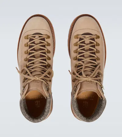 Brunello Cucinelli 'alpine' Ankle Boots Featuring Metal Eyelets In Brown
