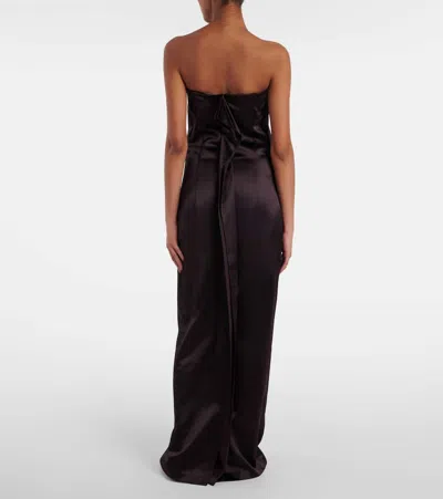 The Row Dolci Strapless Silk-blend Maxi Dress In Brown