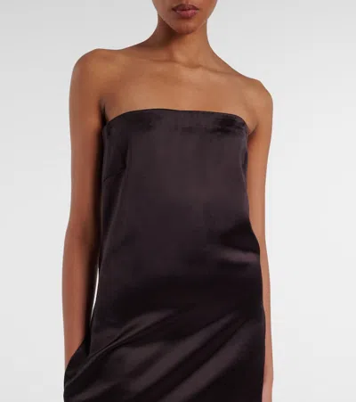 The Row Dolci Strapless Silk-blend Maxi Dress In Brown