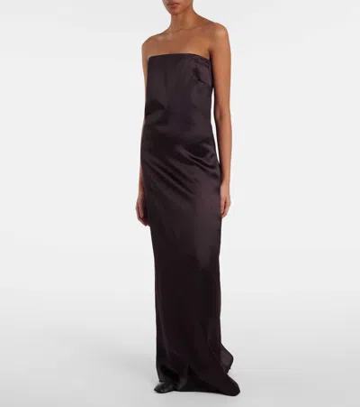 The Row Dolci Strapless Silk-blend Maxi Dress In Brown
